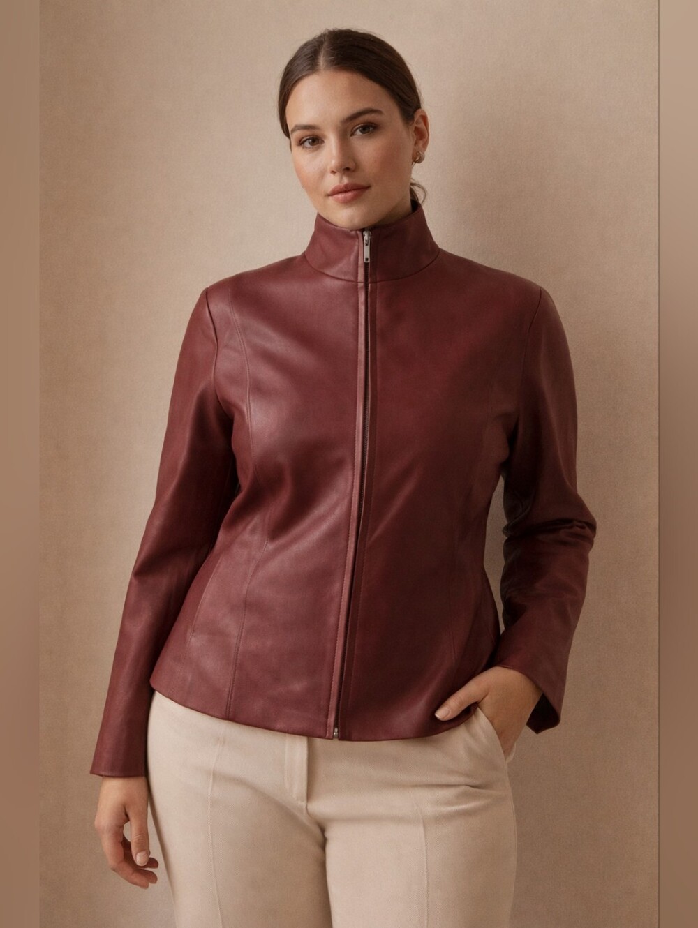 Cole Haan Jacket Women's 14 Red Genuine Leather Lambskin Designer Luxury Formal